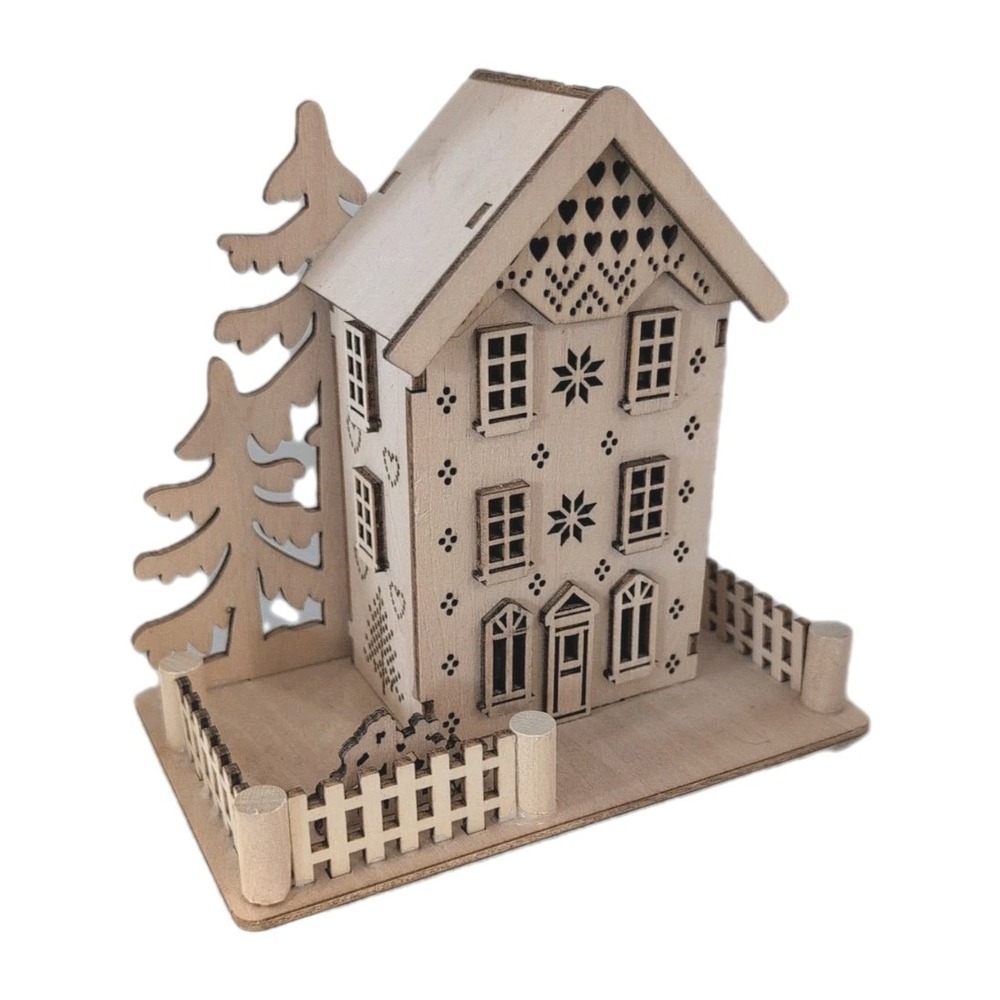 World Market Laser Cut Wood Folk Tall Cottage LED Light‎ Up 2019